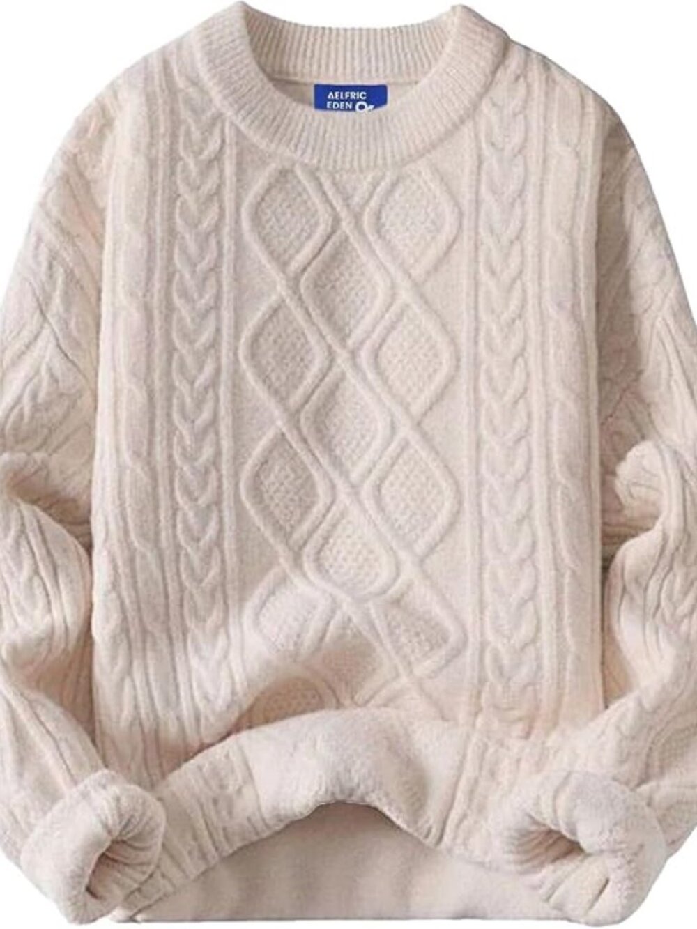 Aelfric Eden Cream Retro 90s Cable Knit Crew Neck Sweater